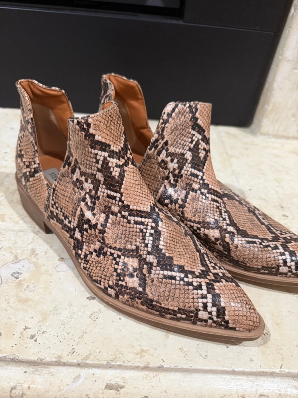 Steve Madden Taupe Snake-Print Chelsea Ankle Boots